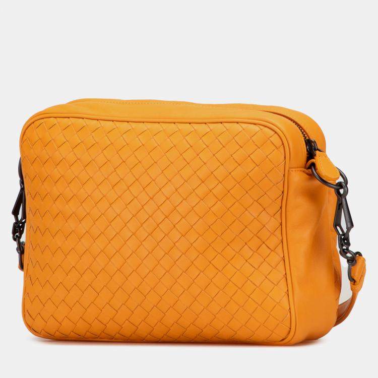 Pre Owned Bottega Veneta Yellow Nappa Intrecciato Front Pocket Messenger Bag