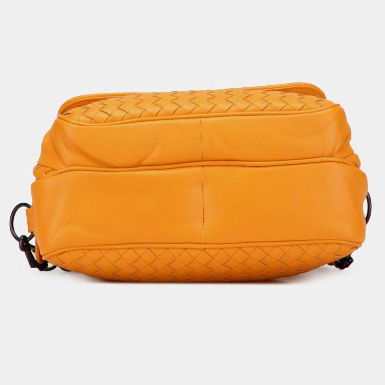Pre Owned Bottega Veneta Yellow Nappa Intrecciato Front Pocket Messenger Bag