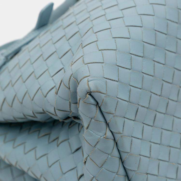 Pre Owned Bottega Veneta Blue Small Nappa Intrecciato Roma Satchel