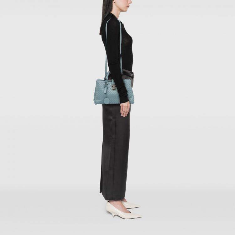 Pre Owned Bottega Veneta Blue Small Nappa Intrecciato Roma Satchel