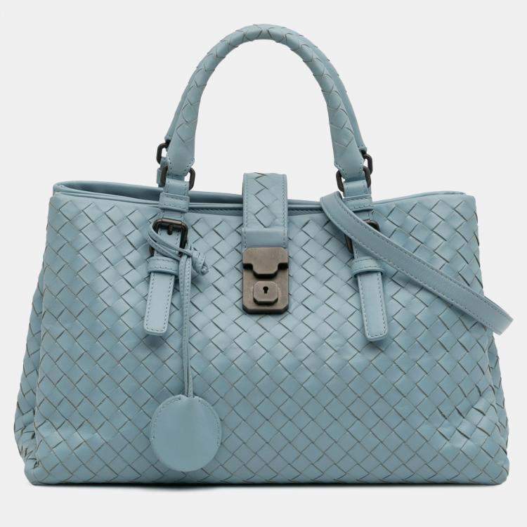 Pre Owned Bottega Veneta Blue Small Nappa Intrecciato Roma Satchel