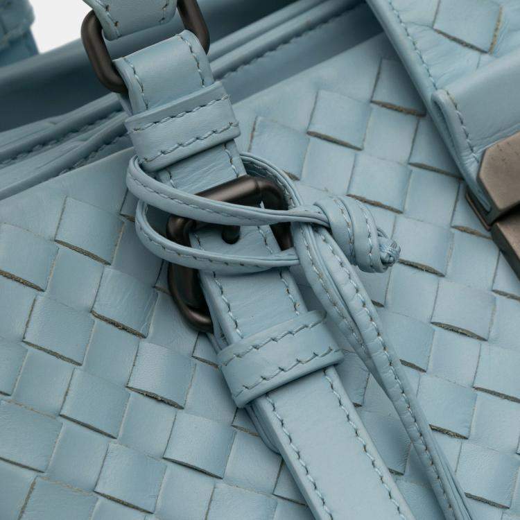 Pre Owned Bottega Veneta Blue Small Nappa Intrecciato Roma Satchel