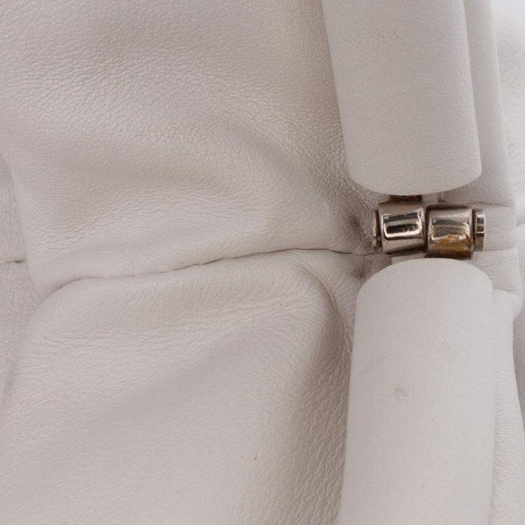 Pre Owned Bottega Veneta White Lambskin The Mini Pouch Crossbody