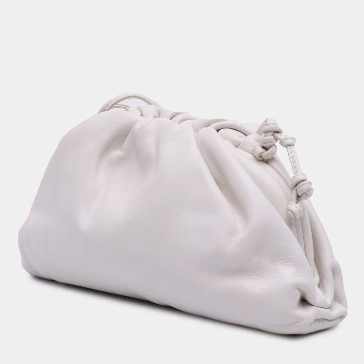 Pre Owned Bottega Veneta White Lambskin The Mini Pouch Crossbody