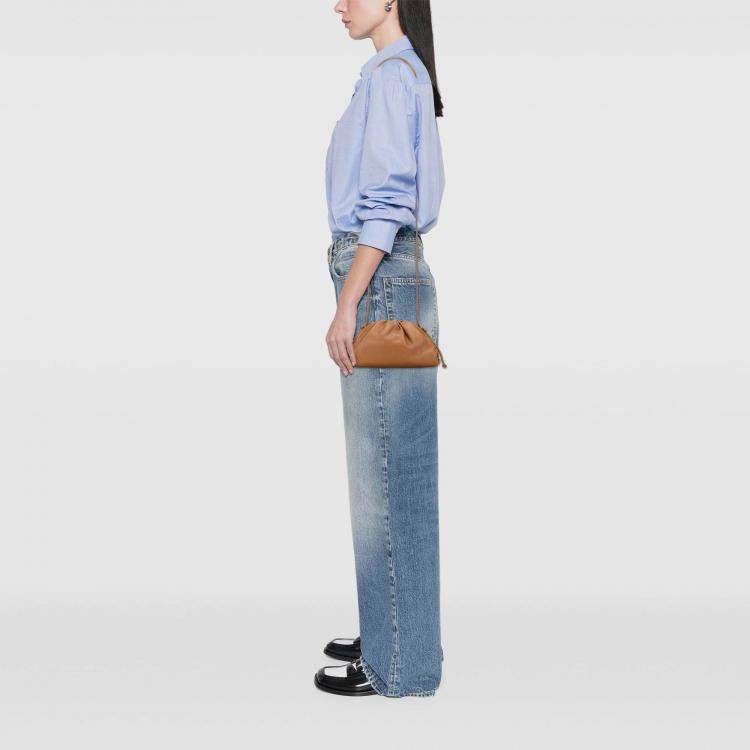 Pre Owned Bottega Veneta Brown Lambskin The Mini Pouch Crossbody