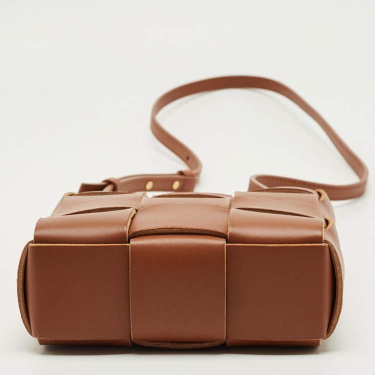 Pre Owned Bottega Veneta Brown Intreccio Leather Mini Cassette Tote