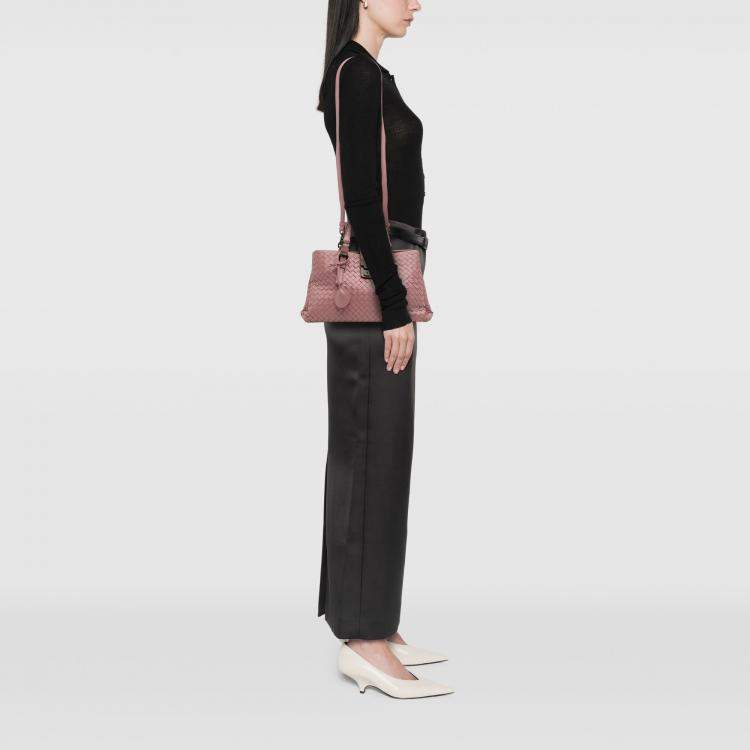 Pre Owned Bottega Veneta Pink Small Nappa Intrecciato Roma Satchel