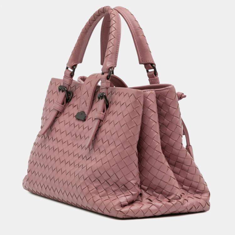 Pre Owned Bottega Veneta Pink Small Nappa Intrecciato Roma Satchel