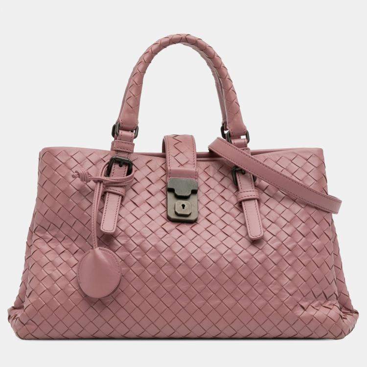 Pre Owned Bottega Veneta Pink Small Nappa Intrecciato Roma Satchel