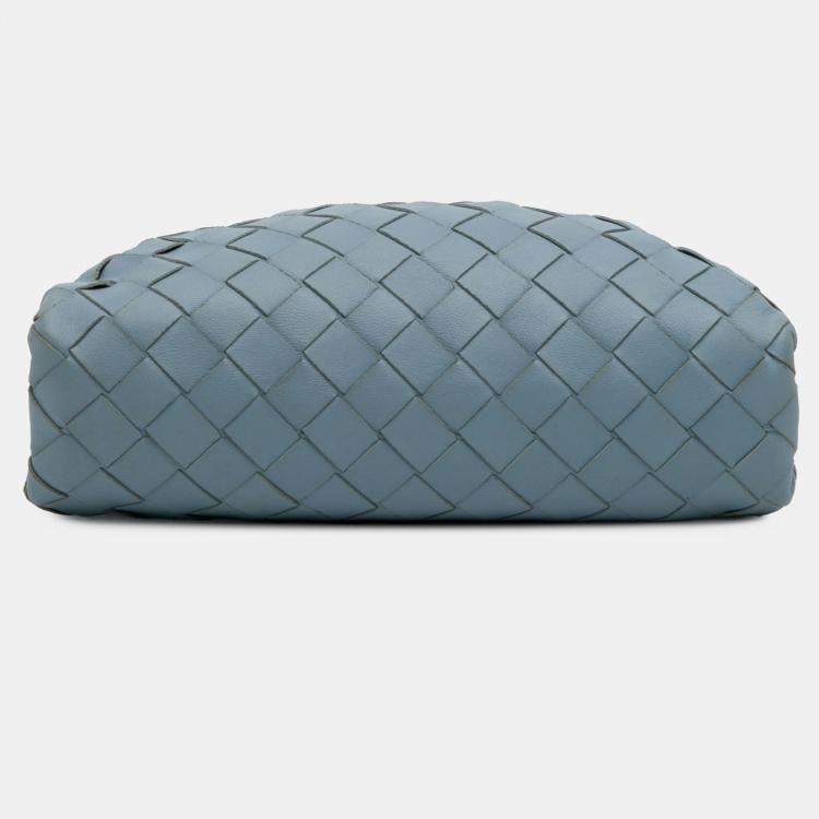 Pre Owned Bottega Veneta Blue Nappa Intrecciato The Mini Pouch Crossbody