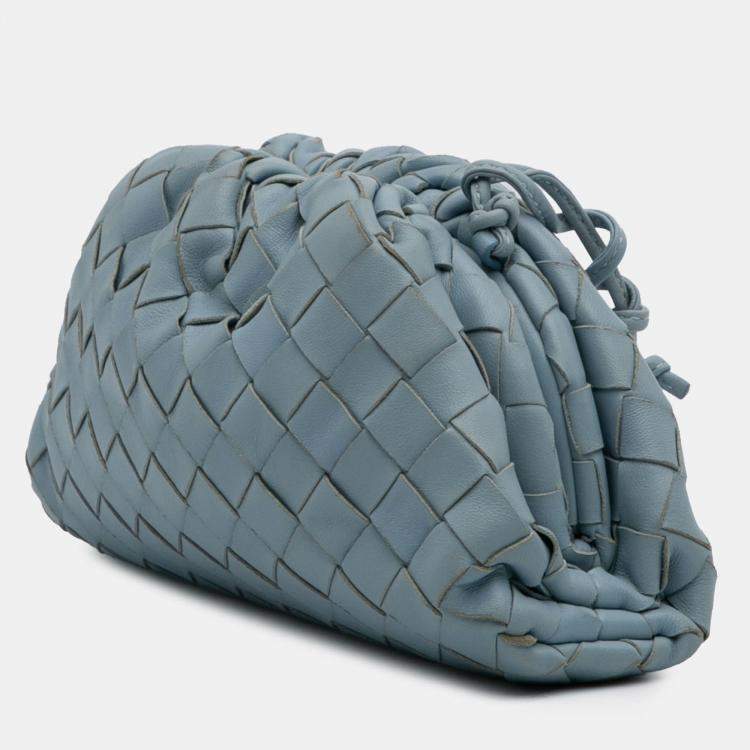 Pre Owned Bottega Veneta Blue Nappa Intrecciato The Mini Pouch Crossbody
