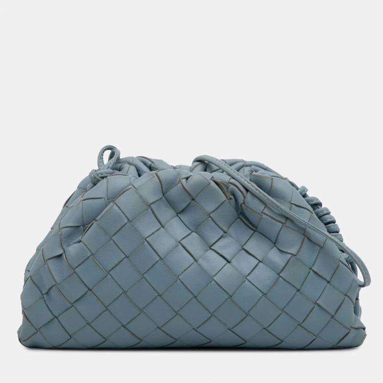 Pre Owned Bottega Veneta Blue Nappa Intrecciato The Mini Pouch Crossbody