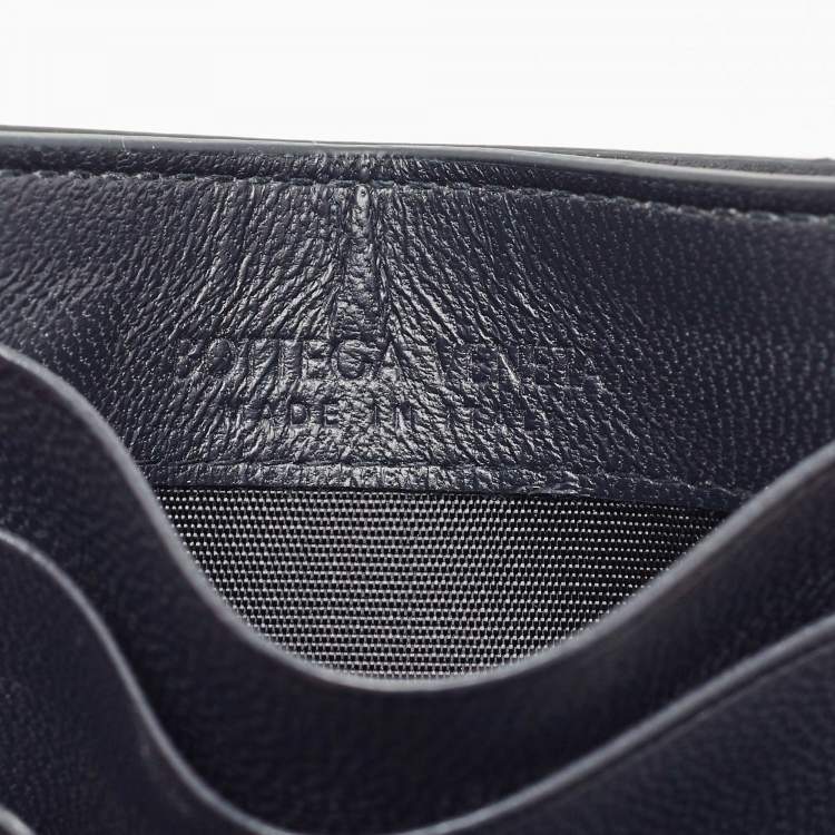 Pre Owned Bottega Veneta Navy Blue Intrecciato Leather Card Holder