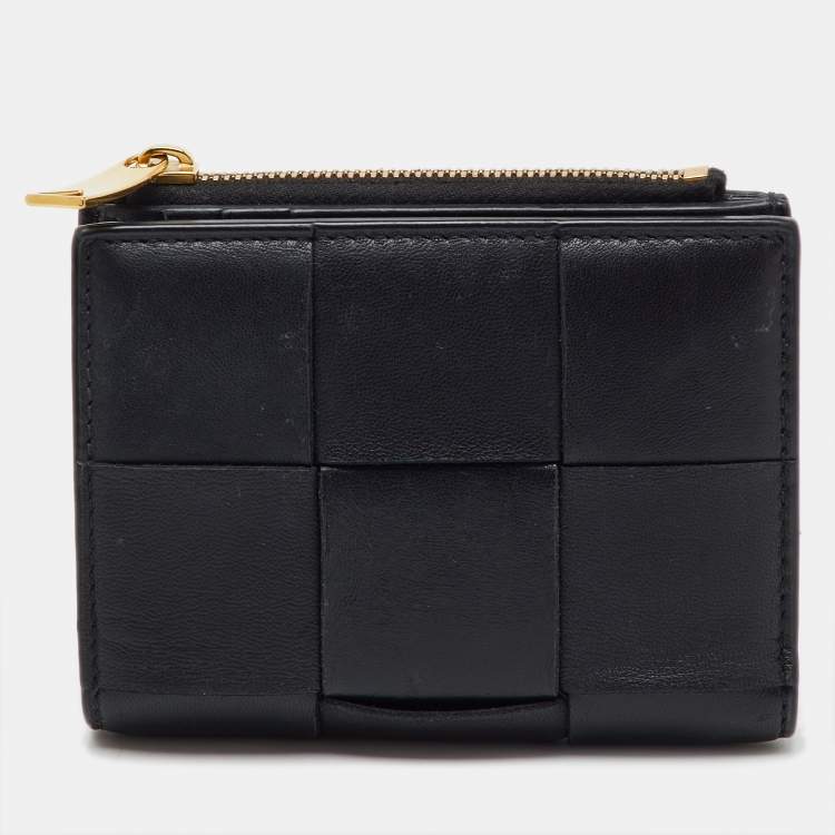 Pre Owned Bottega Veneta Black Leather Cassette Small Bi-Fold Wallet