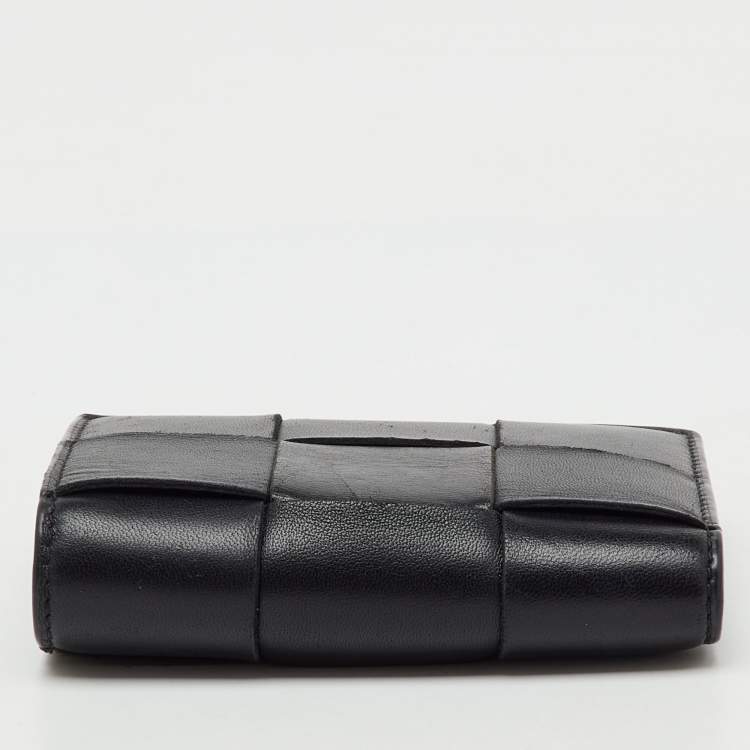 Pre Owned Bottega Veneta Black Leather Cassette Small Bi-Fold Wallet
