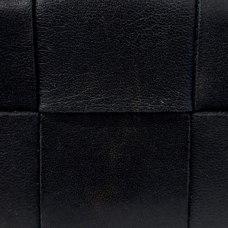 Pre Owned Bottega Veneta Black Leather Mesh Business Card Case