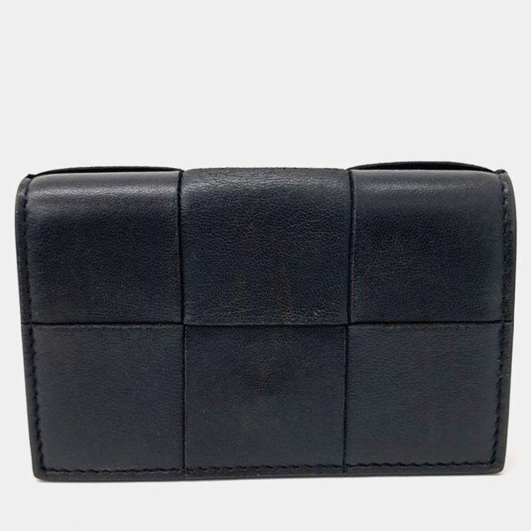 Pre Owned Bottega Veneta Black Leather Mesh Business Card Case