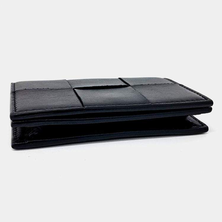 Pre Owned Bottega Veneta Black Leather Mesh Business Card Case