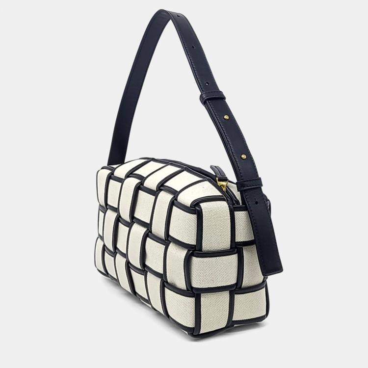 Pre Owned Bottega Veneta Black White Leather Brick Cassette Bag