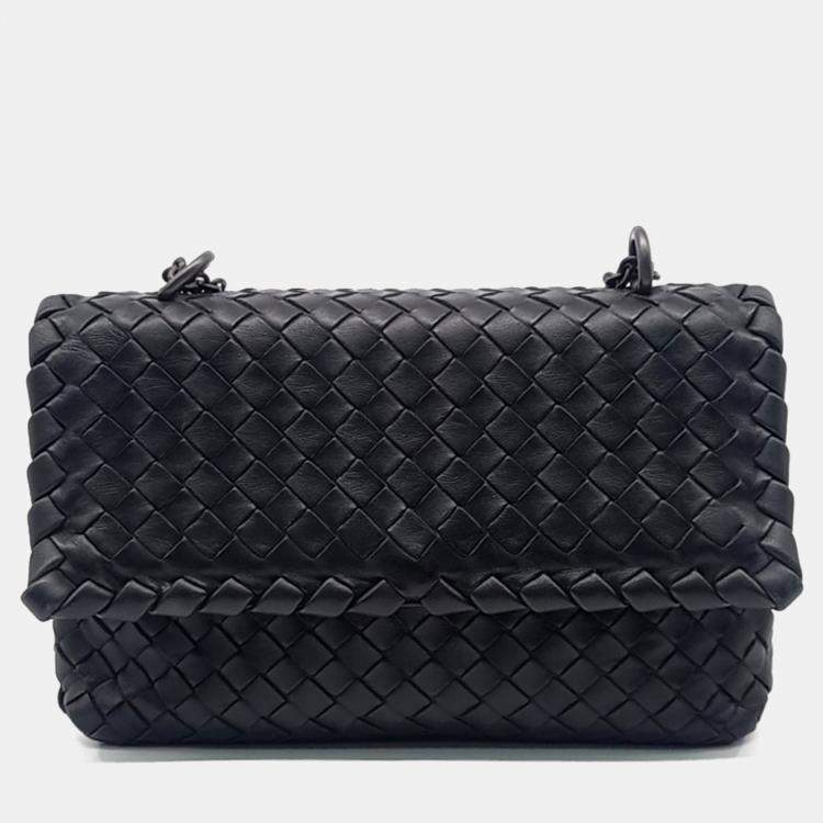 Pre Owned Bottega Veneta Black Leather Mesh Olympia Bag