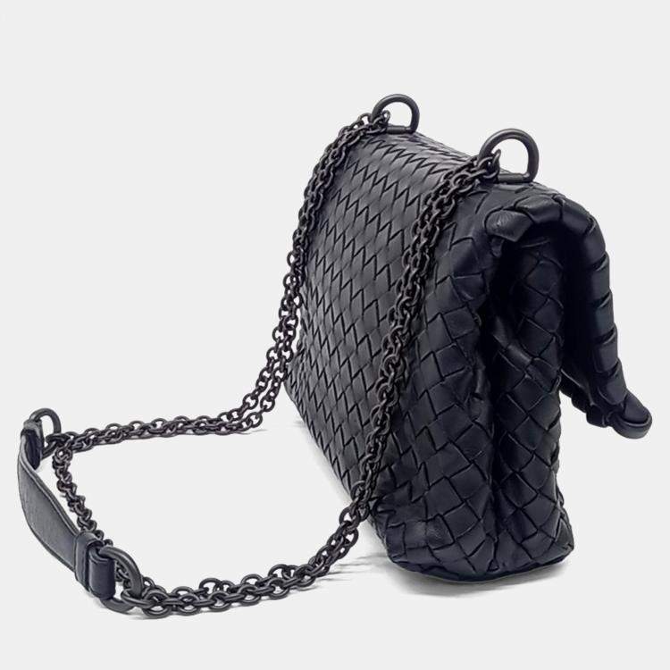 Pre Owned Bottega Veneta Black Leather Mesh Olympia Bag