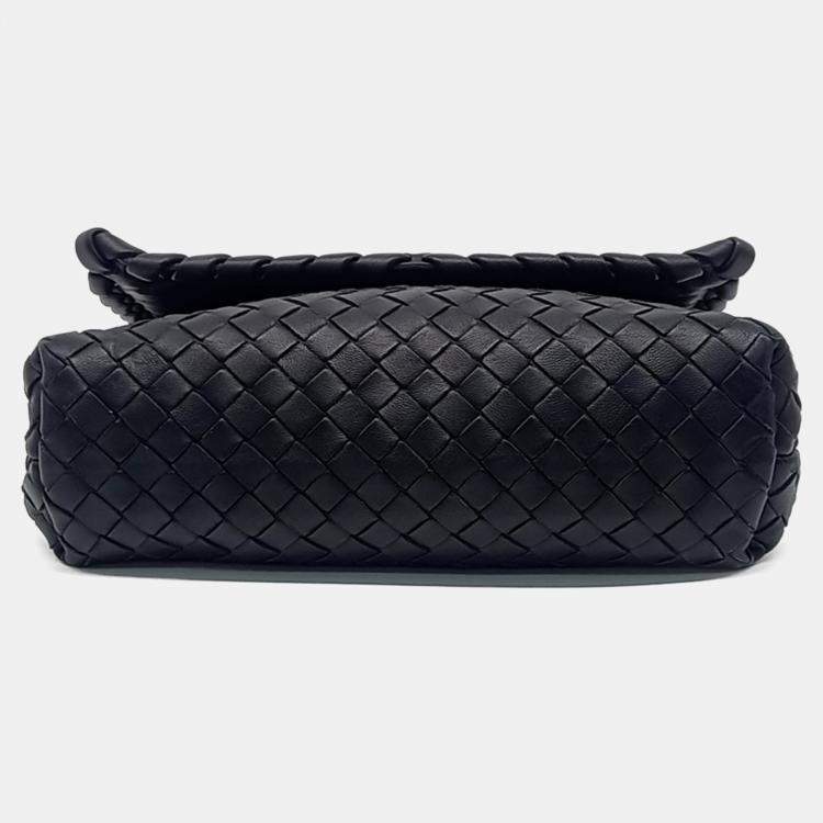 Pre Owned Bottega Veneta Black Leather Mesh Olympia Bag