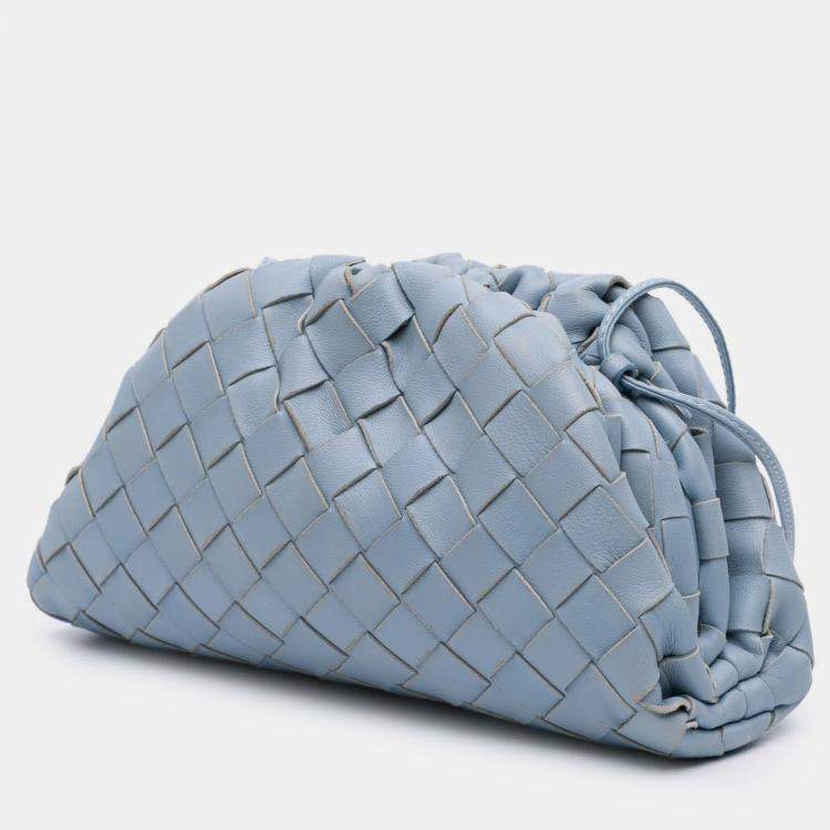 Pre Owned Bottega Veneta Blue Nappa Intrecciato The Mini Pouch Crossbody