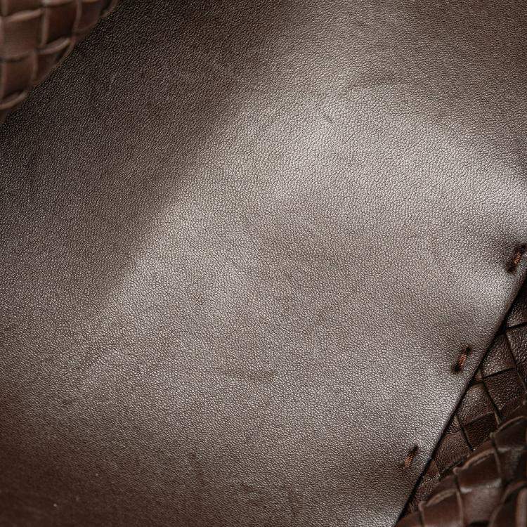 Pre Owned Bottega Veneta Brown Medium Lambskin Intreccio Cabat Tote