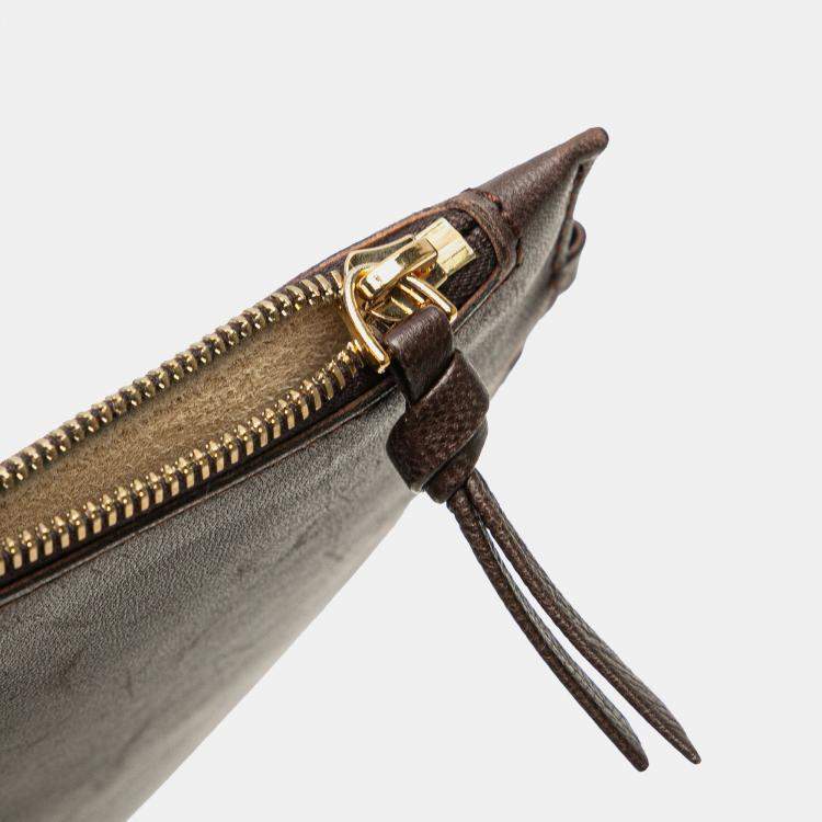 Pre Owned Bottega Veneta Brown Medium Lambskin Intreccio Cabat Tote