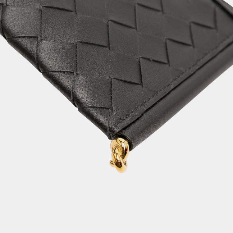 Pre Owned Bottega Veneta Black Calfskin Intrecciato Solstice Phone Pouch