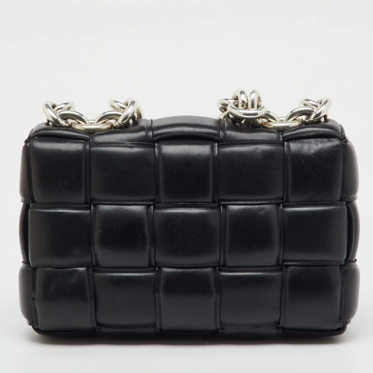 Pre Owned Bottega Veneta Black Leather Padded Cassette Chain Shoulder Bag