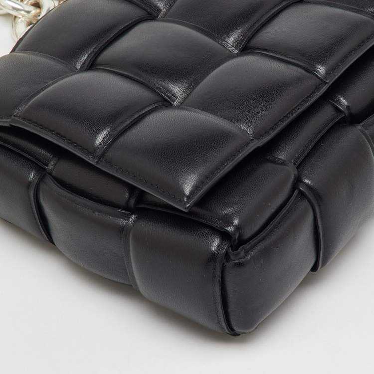 Pre Owned Bottega Veneta Black Leather Padded Cassette Chain Shoulder Bag