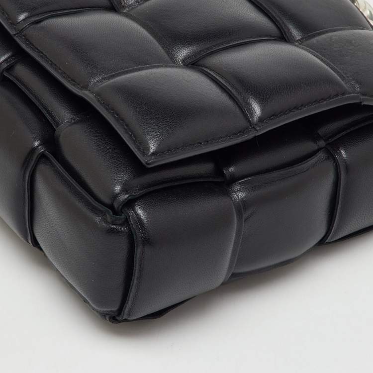 Pre Owned Bottega Veneta Black Leather Padded Cassette Chain Shoulder Bag