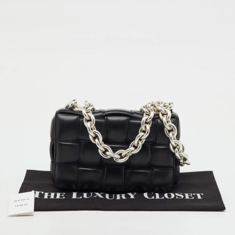 Pre Owned Bottega Veneta Black Leather Padded Cassette Chain Shoulder Bag