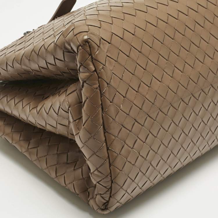 Pre Owned Bottega Veneta Brown Intrecciato Leather Small Roma Tote