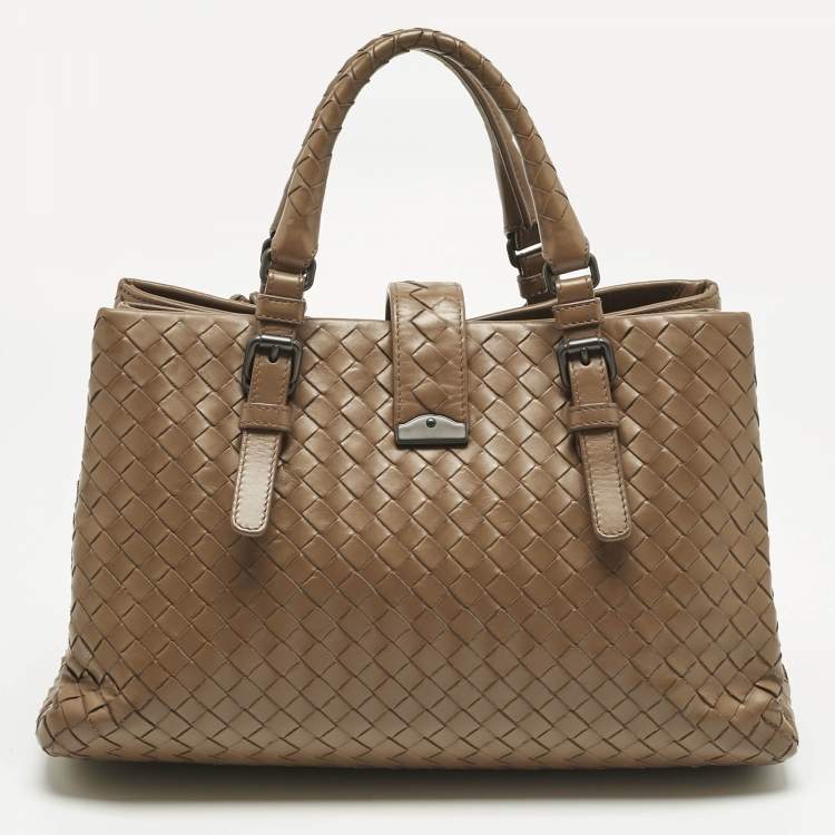 Pre Owned Bottega Veneta Brown Intrecciato Leather Small Roma Tote