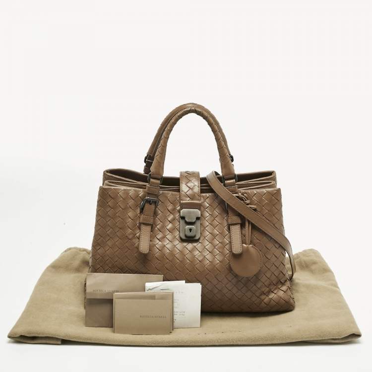 Pre Owned Bottega Veneta Brown Intrecciato Leather Small Roma Tote