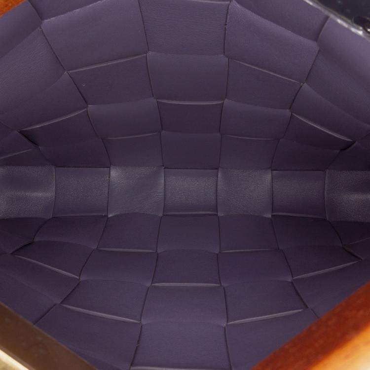Pre Owned Bottega Veneta Purple Lambskin Maxi Intrecciato The Snap Clutch