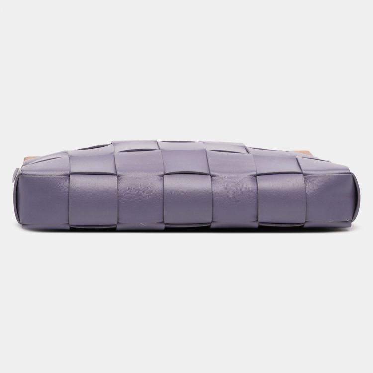 Pre Owned Bottega Veneta Purple Lambskin Maxi Intrecciato The Snap Clutch