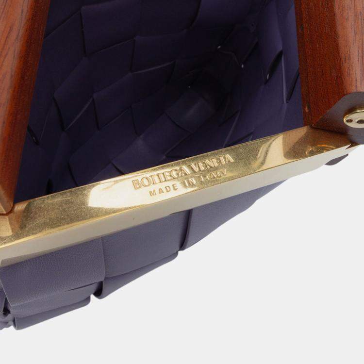 Pre Owned Bottega Veneta Purple Lambskin Maxi Intrecciato The Snap Clutch