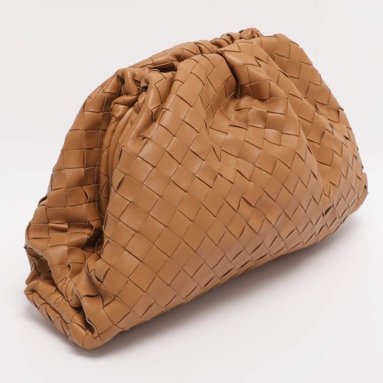 Pre Owned Bottega Veneta Brown Intrecciato Leather Large Pouch Clutch