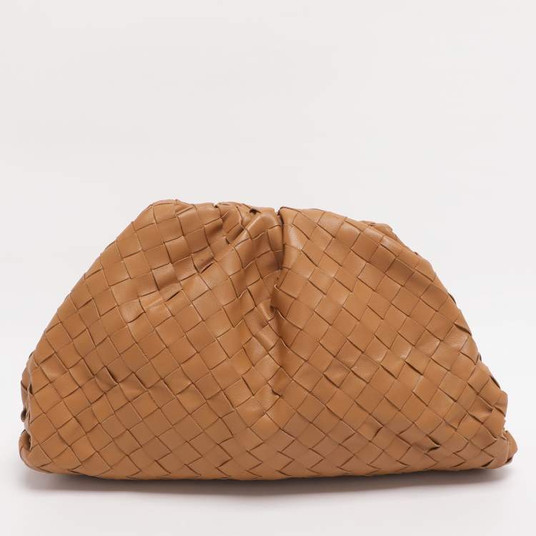 Pre Owned Bottega Veneta Brown Intrecciato Leather Large Pouch Clutch