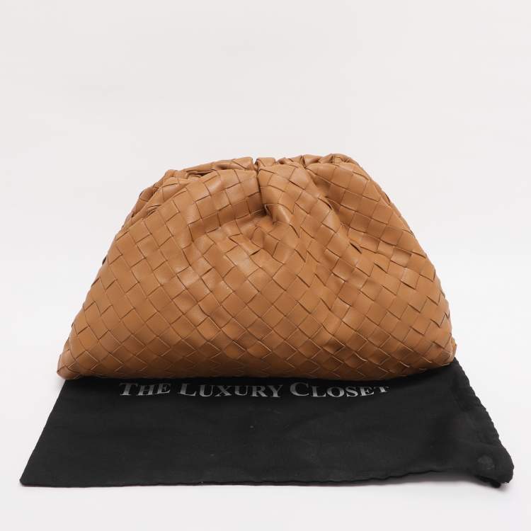 Pre Owned Bottega Veneta Brown Intrecciato Leather Large Pouch Clutch