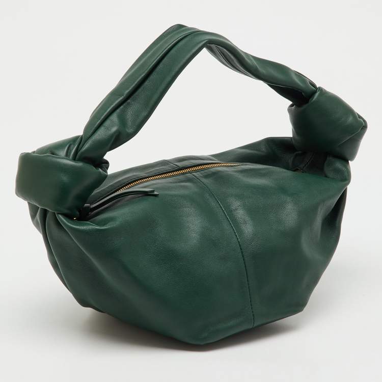 Pre Owned Bottega Veneta Dark Green Leather Double Knot Bag