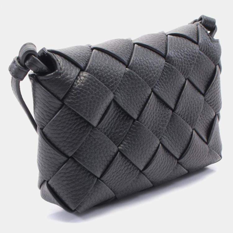 Pre Owned Bottega Veneta Small Diago Shoulder Bag Leather Black