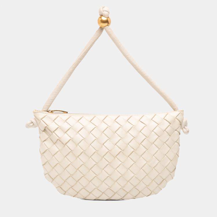 Pre Owned Bottega Veneta White Small Lambskin Intrecciato Turn Pouch