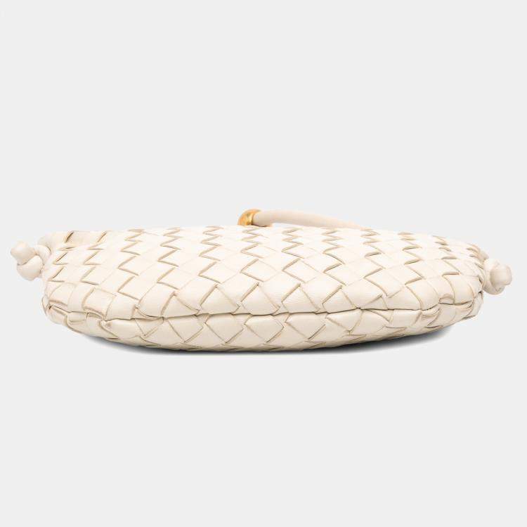 Pre Owned Bottega Veneta White Small Lambskin Intrecciato Turn Pouch
