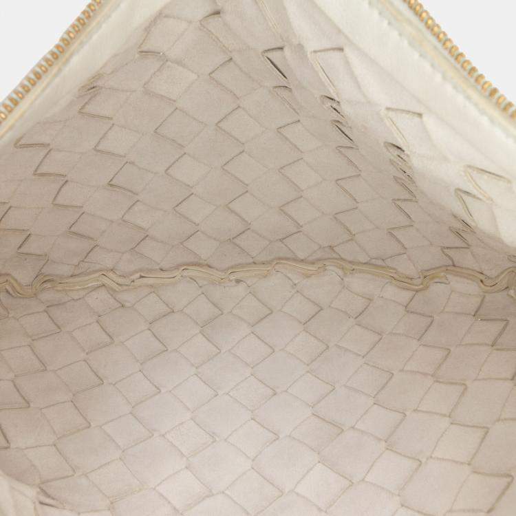 Pre Owned Bottega Veneta White Small Lambskin Intrecciato Turn Pouch