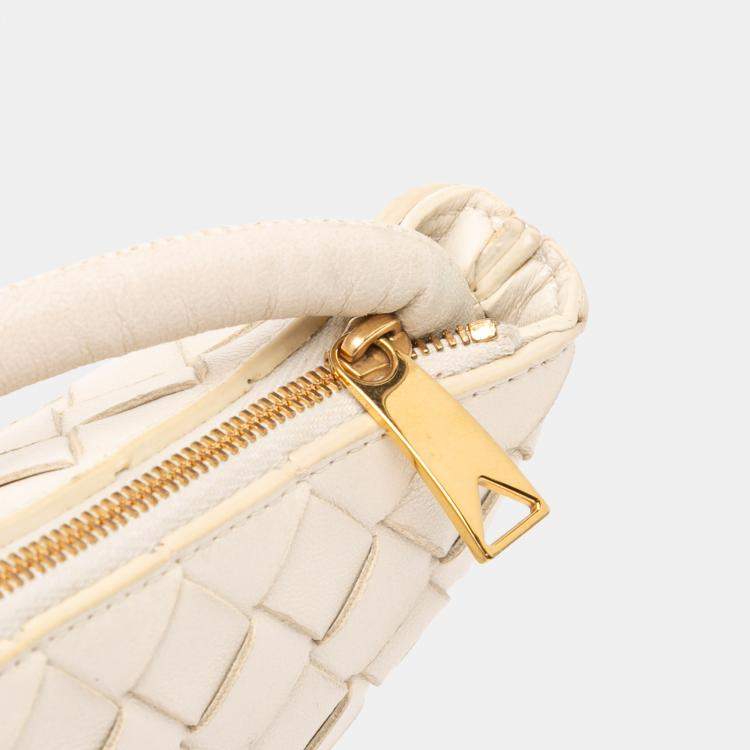 Pre Owned Bottega Veneta White Small Lambskin Intrecciato Turn Pouch
