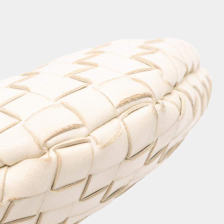 Pre Owned Bottega Veneta White Small Lambskin Intrecciato Turn Pouch